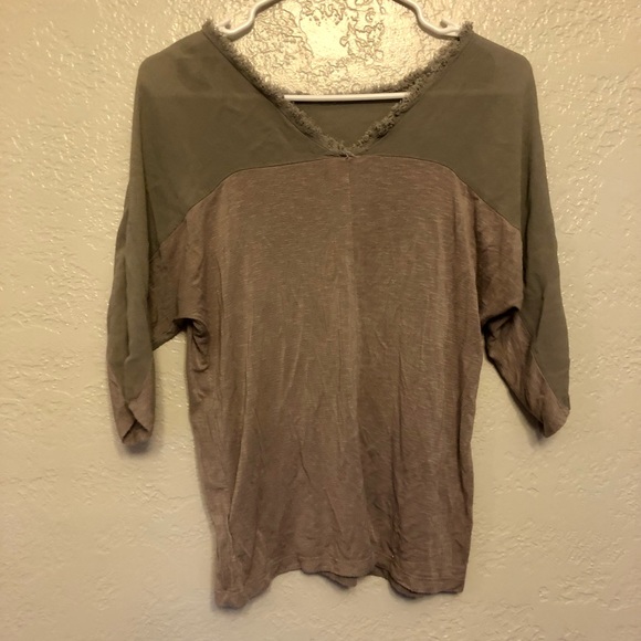 Taupe Dolan three quarter sleeve blouse with sheer top - Picture 4 of 6